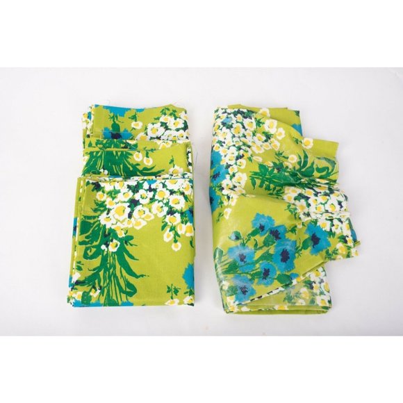 Vintage Retro Mod Curtain Drape Green Blue Floral